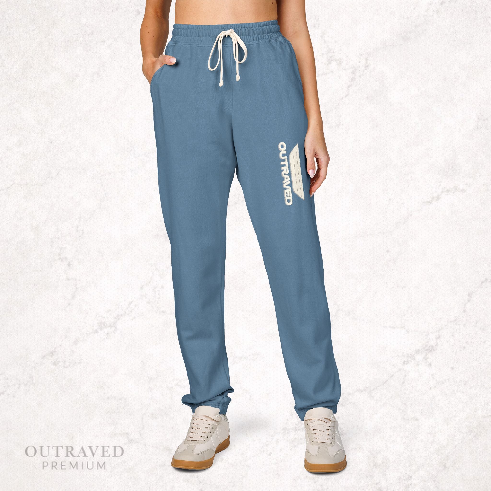 Garment-Dyed Fleece Sweatpants — Olive Joggers with White Side Logo
