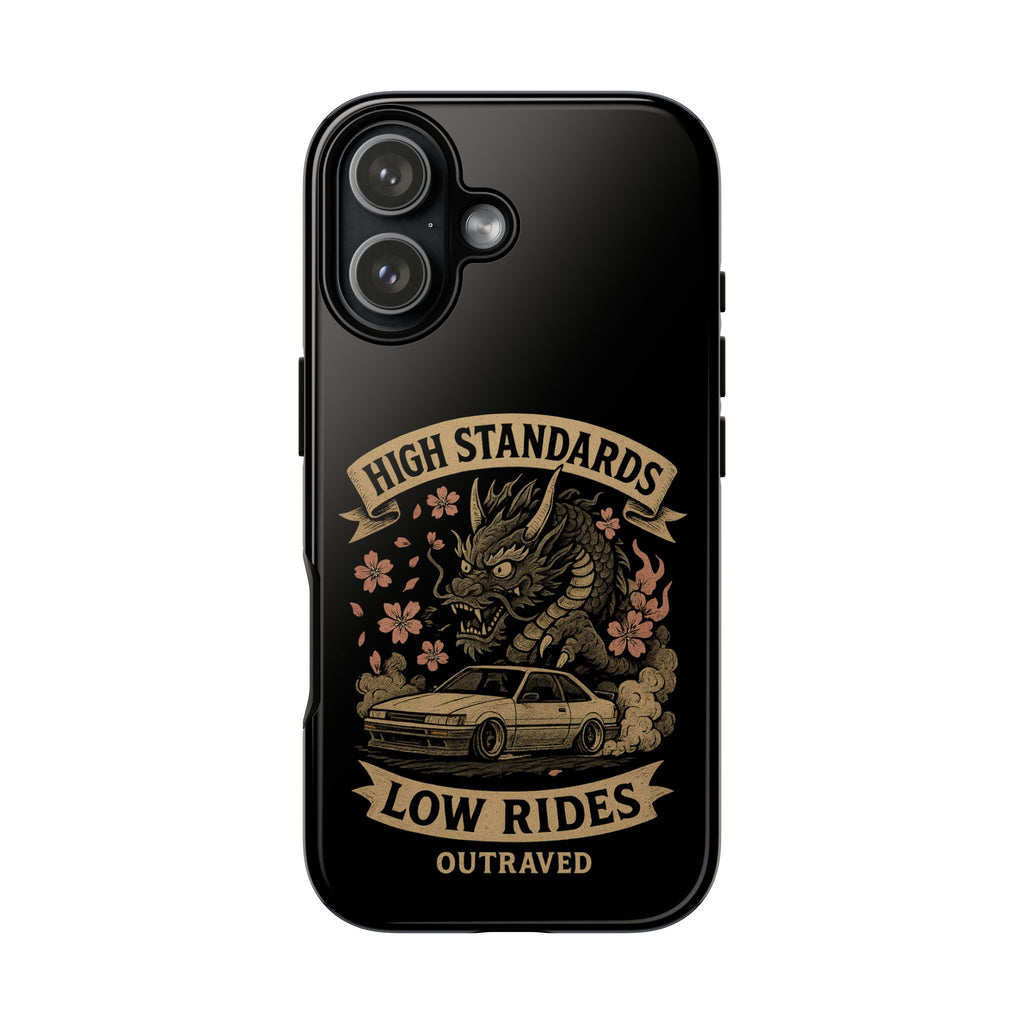 Phone Case — "High Standards Low Rides" Retro Dragon Car Design
