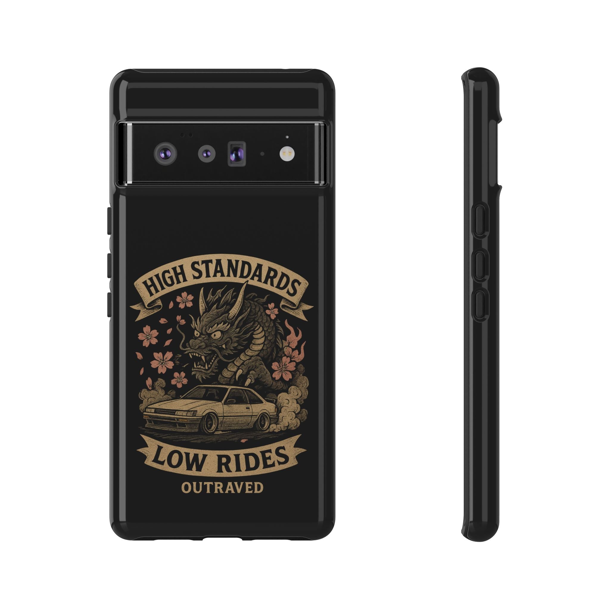 Phone Case — "High Standards Low Rides" Retro Dragon Car Design