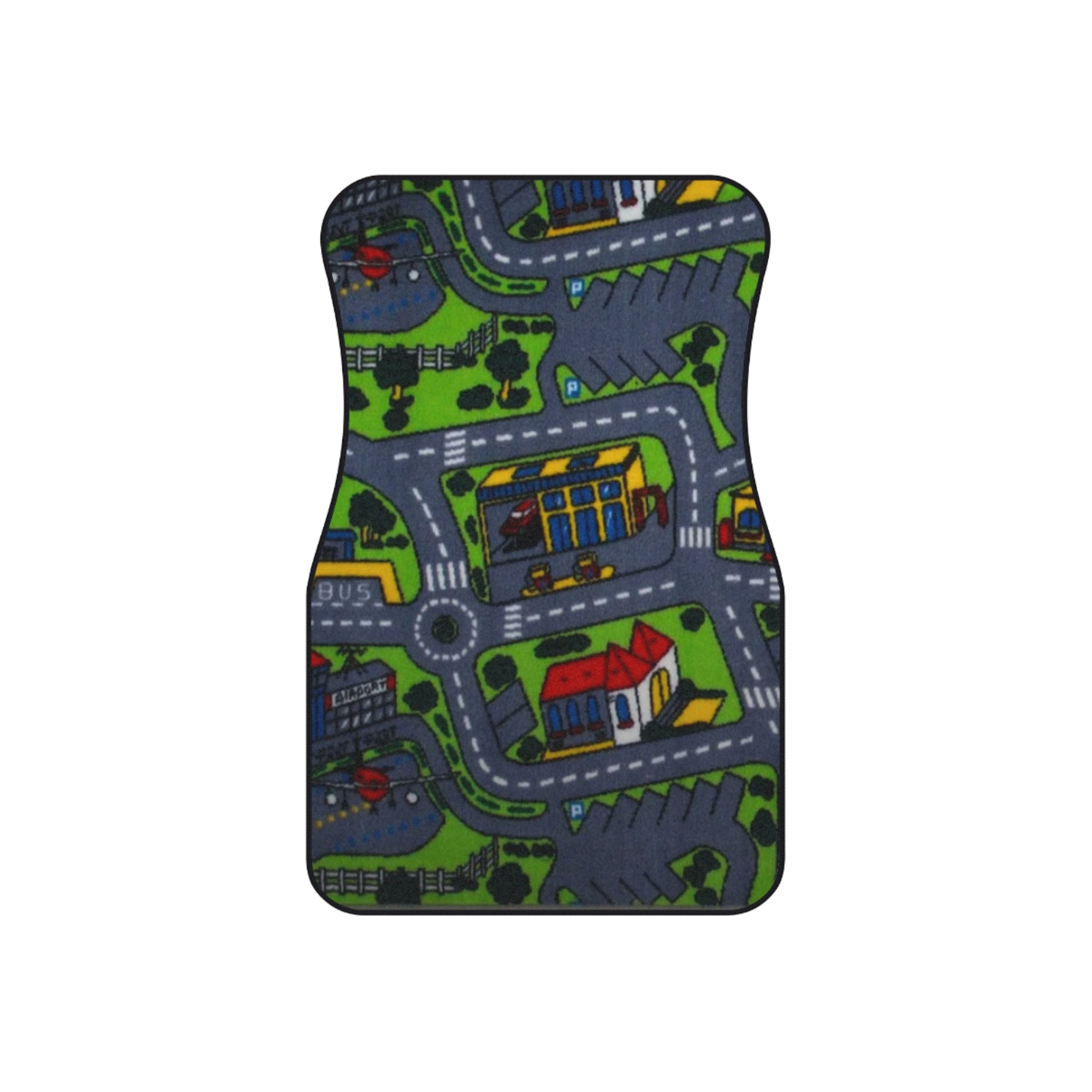 Children’s Playroad Car Floor Mats — Two Front Seat Covers with Colorful Town Roadmap Design