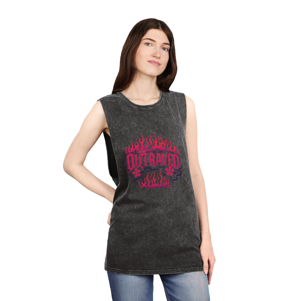 A Outraved Flame Graphic Tank Top — Stonewash Muscle Tee