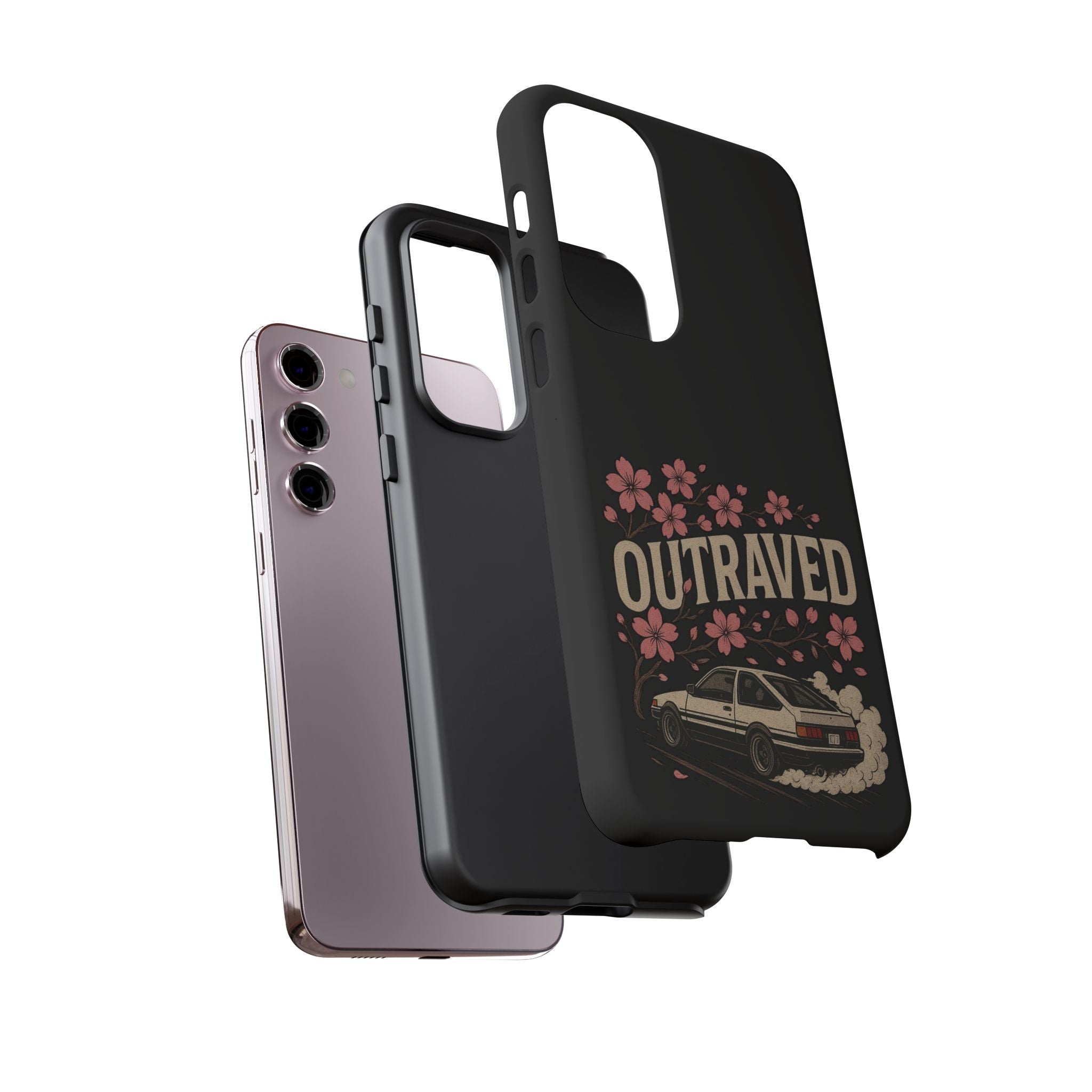 Phone Case — “Outraved” Drift Car Graphic with Cherry Blossoms