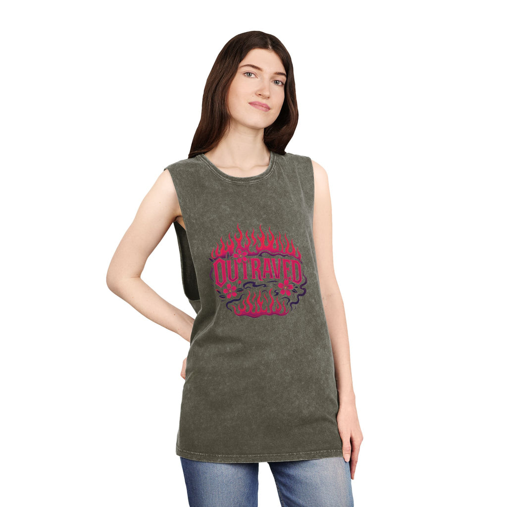A Outraved Flame Graphic Tank Top — Stonewash Muscle Tee
