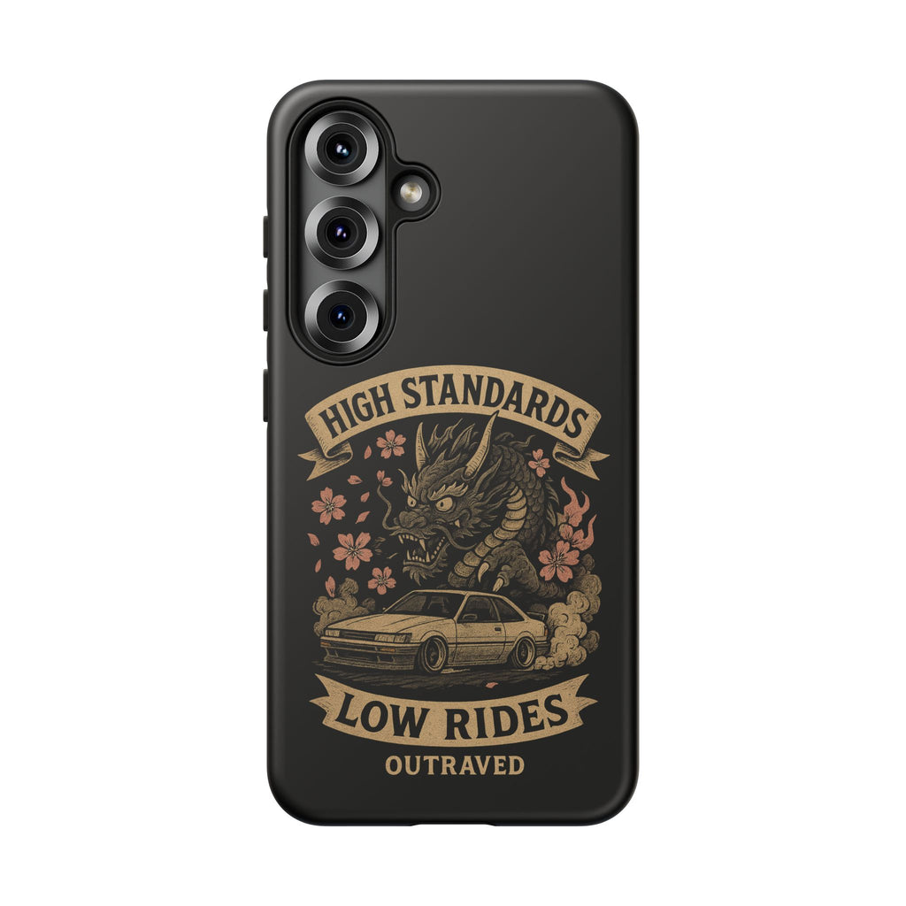 Phone Case — "High Standards Low Rides" Retro Dragon Car Design