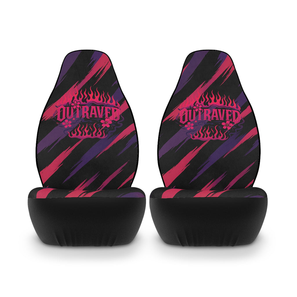 Car Seat Covers — “Outraver” Flame Stripe Polyester Seat Protector (Black, Pink & Purple)