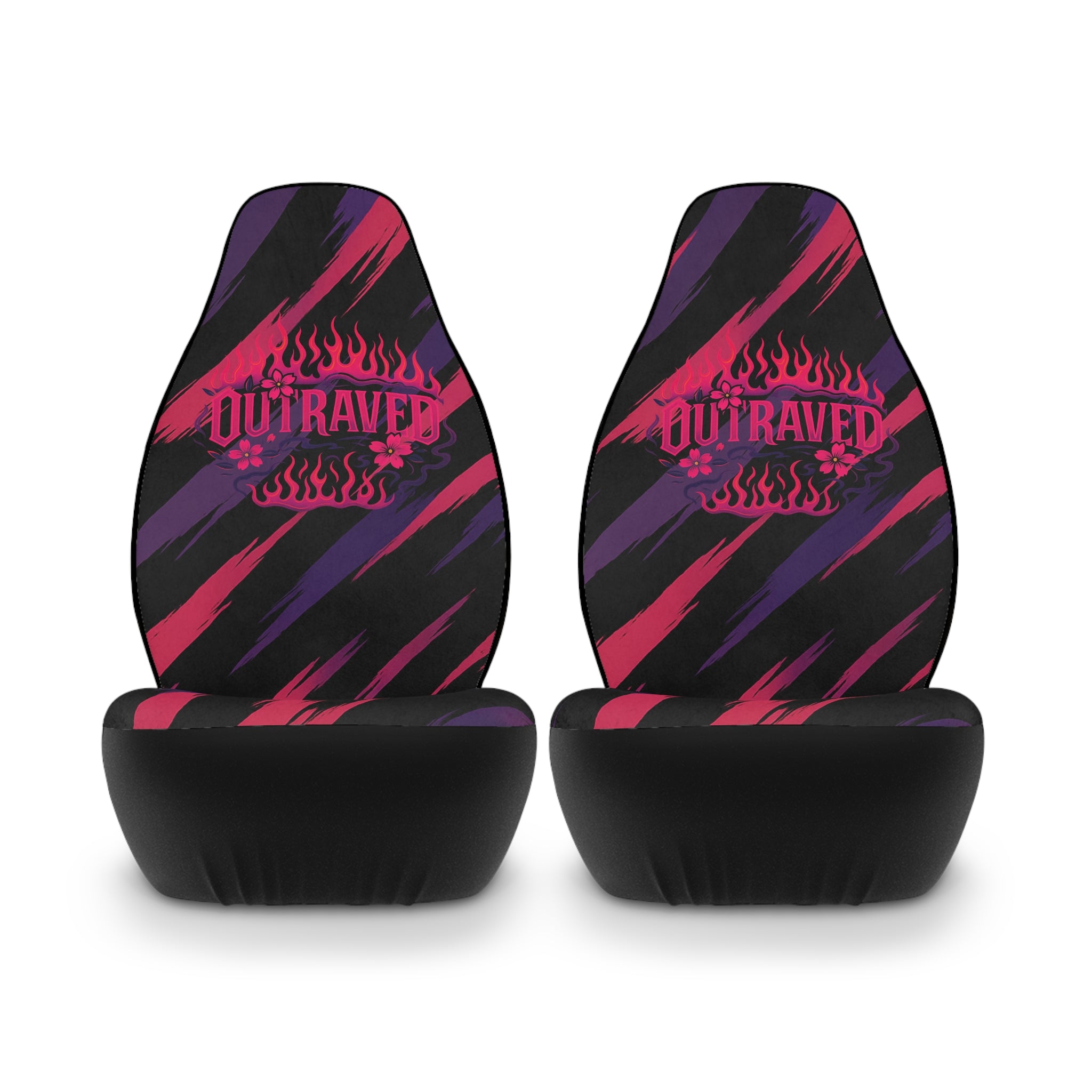 Car Seat Covers — “Outraver” Flame Stripe Polyester Seat Protector (Black, Pink & Purple)