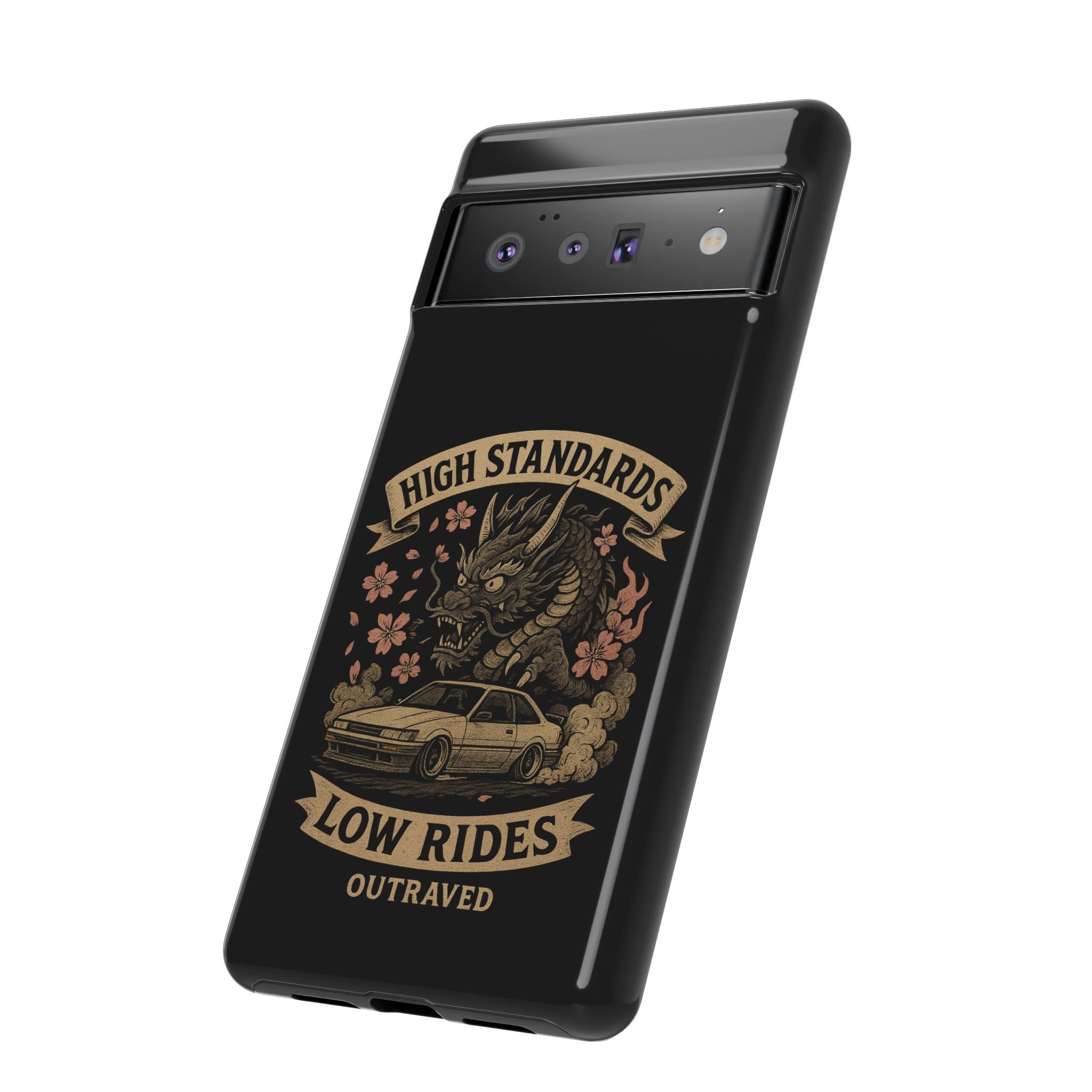 Phone Case — "High Standards Low Rides" Retro Dragon Car Design
