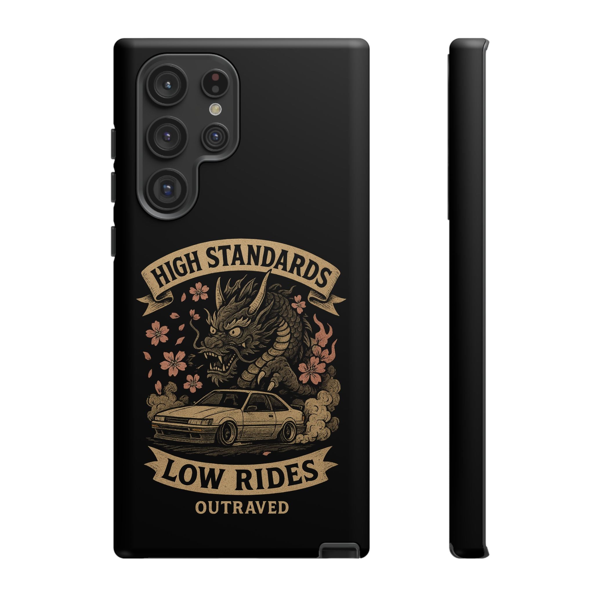 Phone Case — "High Standards Low Rides" Retro Dragon Car Design